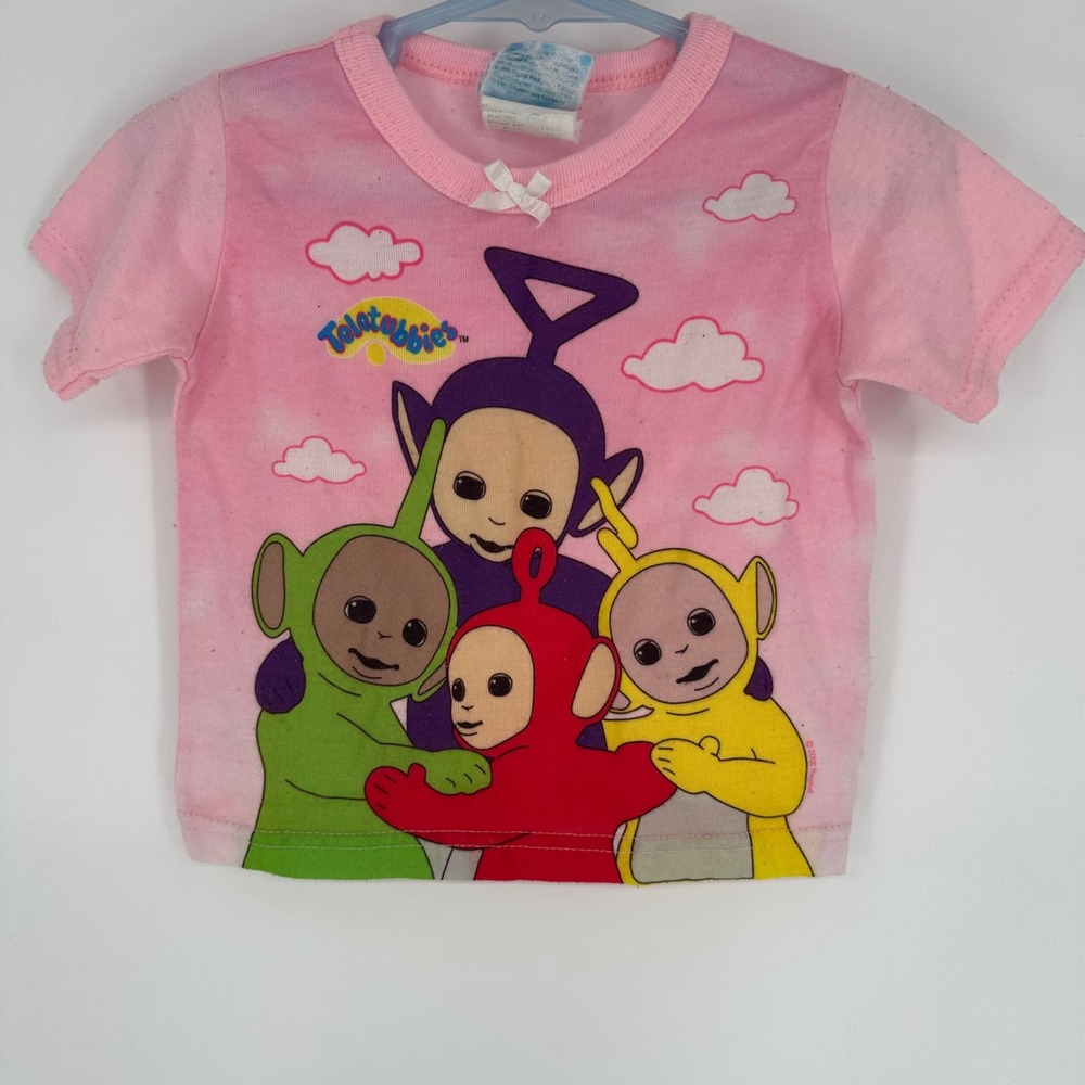 Vintage 1999 Teletubbies Pink Graphic T-Shirt Toddler 18 Months Bow Accent